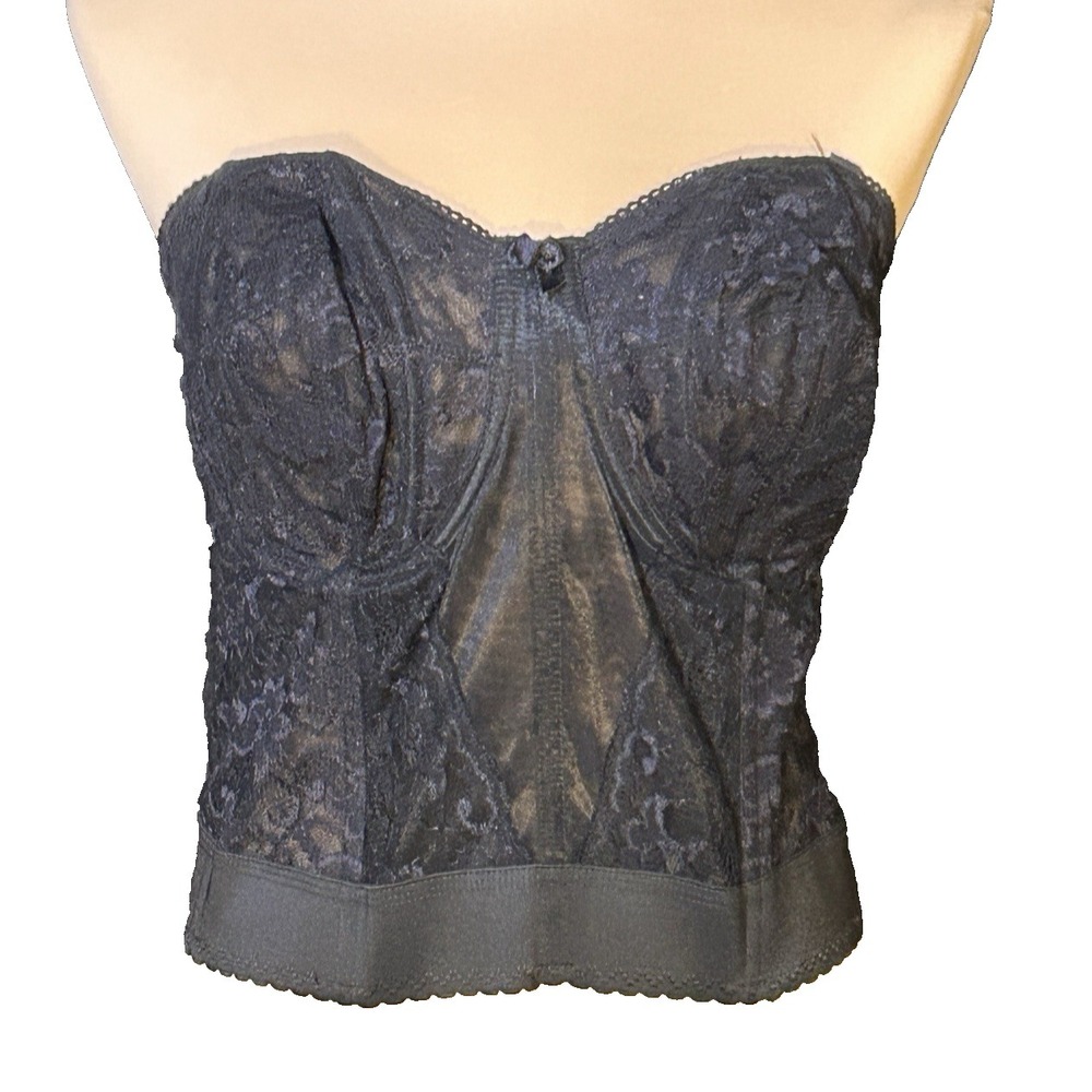 Goddess Bustier Women 44B Black Sheer Lace Vtg 90s Goth Rock Whimsigoth